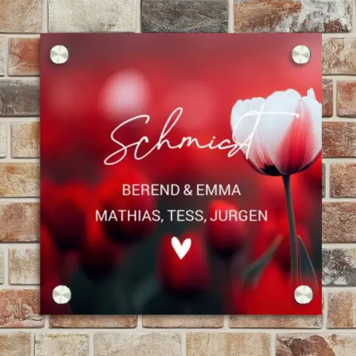 Rode tulpen - Sierlijk Naambord Vierkant klein -sfeer2
