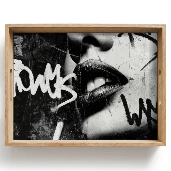 Gezicht - Mond - Graffiti - Zwart Dienblad Rechthoek middel -z3d_shopping