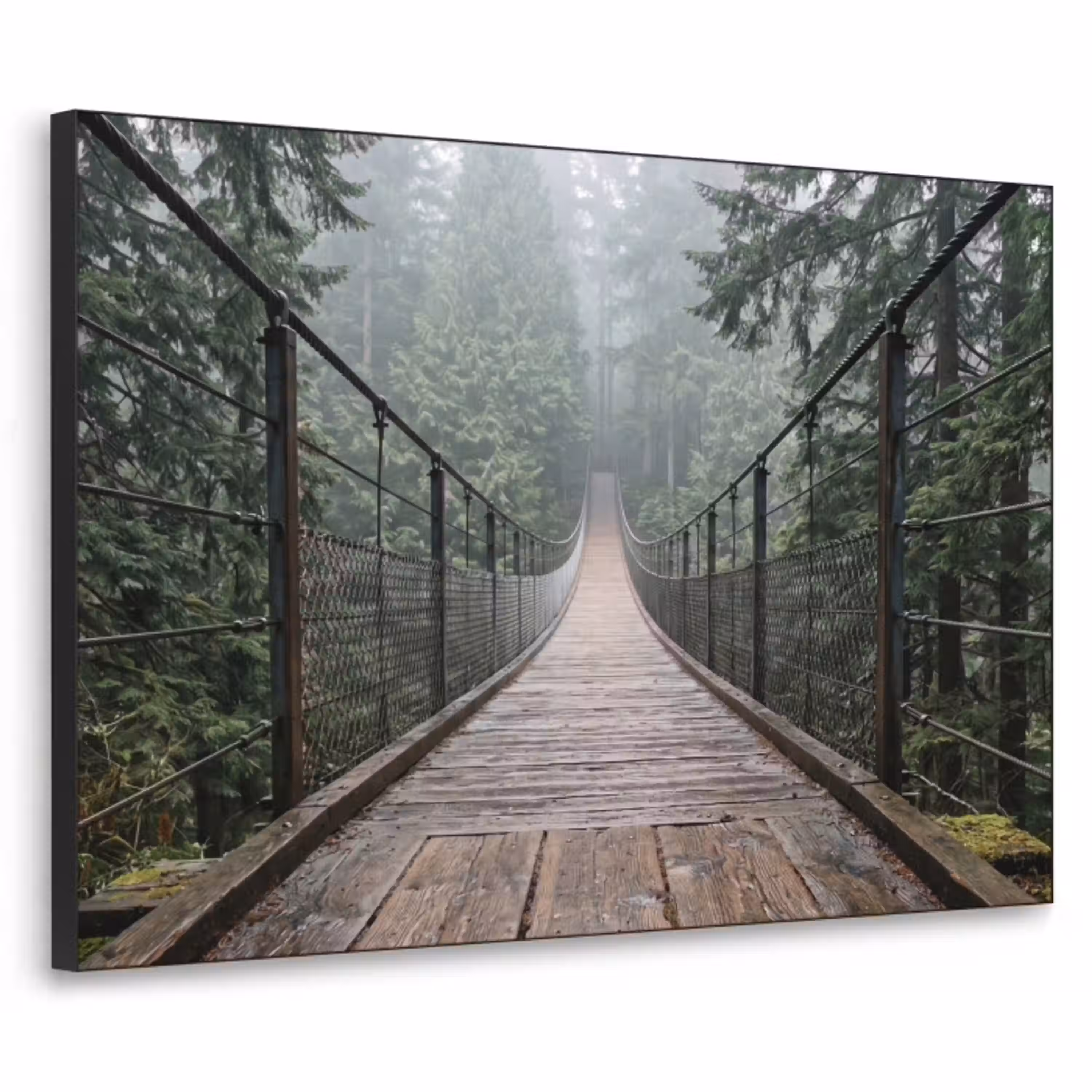 Brug - Bos - Mist - Natuur Textielframe zwart klein -3d