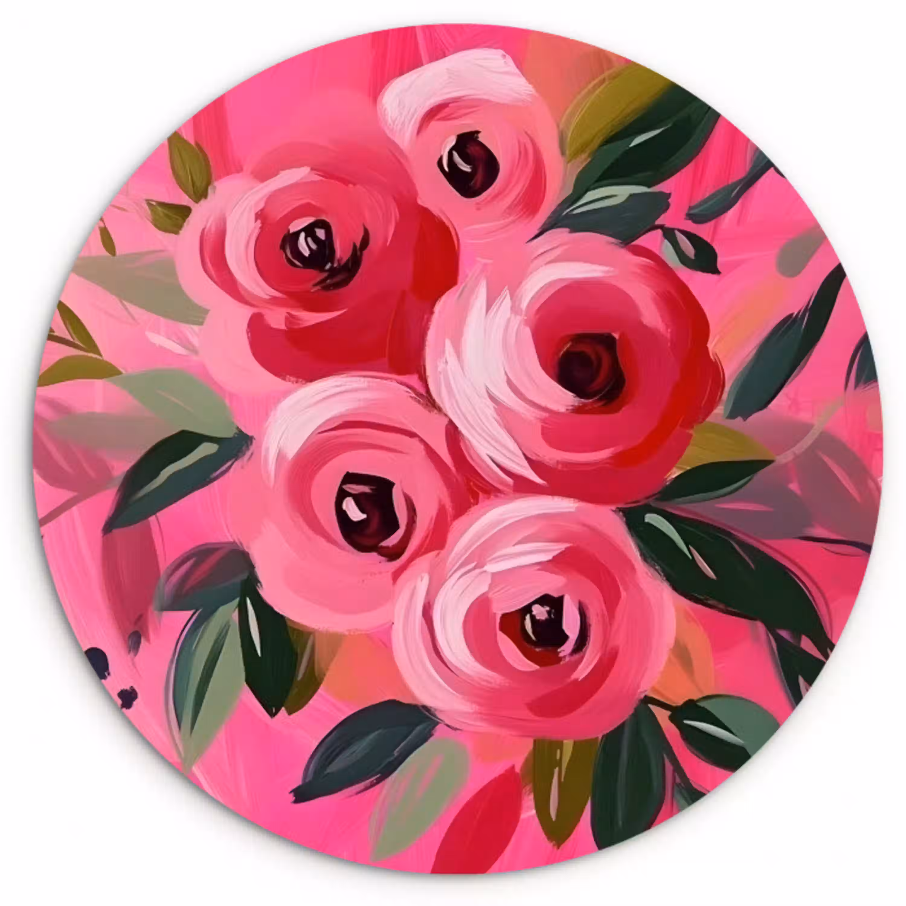 Bloemen - Verf - Roze Wandcirkel kunststof plaat 5mm dik klein -3d