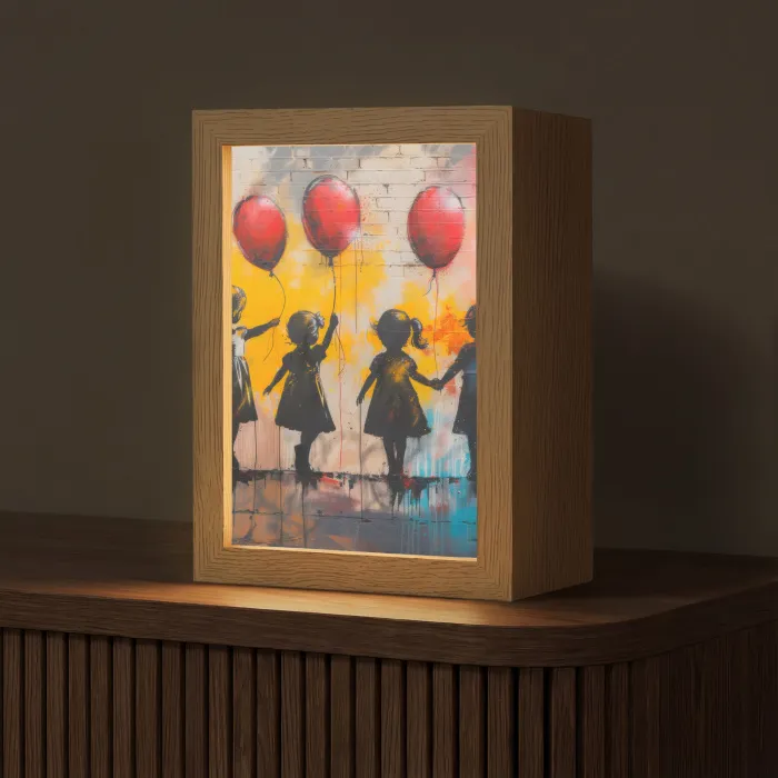 Graffiti - Kinderen - Street art - Ballon - Banksy Style Light Box met kabel (Tafellamp) klein -z3d_website