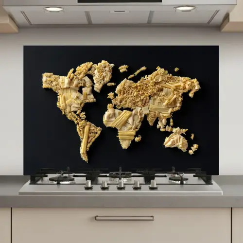 Wereldkaart - Pasta - Zwart keuken achterwand spatscherm klein -3d_website