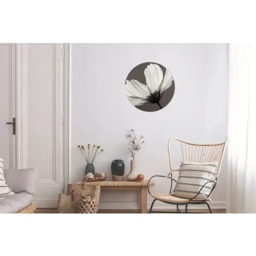 Bloem - Minimalistisch - Zwart - Wit Wandcirkel aluminium klein -woonkamer