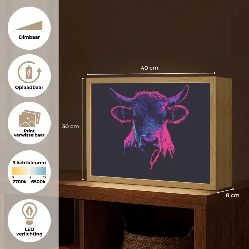 Stier - Neon - Zwart - Kleur Light Box met batterij (Wandlamp) middel -USP_websiteoverzichtNL