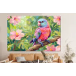 Papagaai - Hibiscusbloemen - Kleurrijk forex 5mm xxl -bovenbank