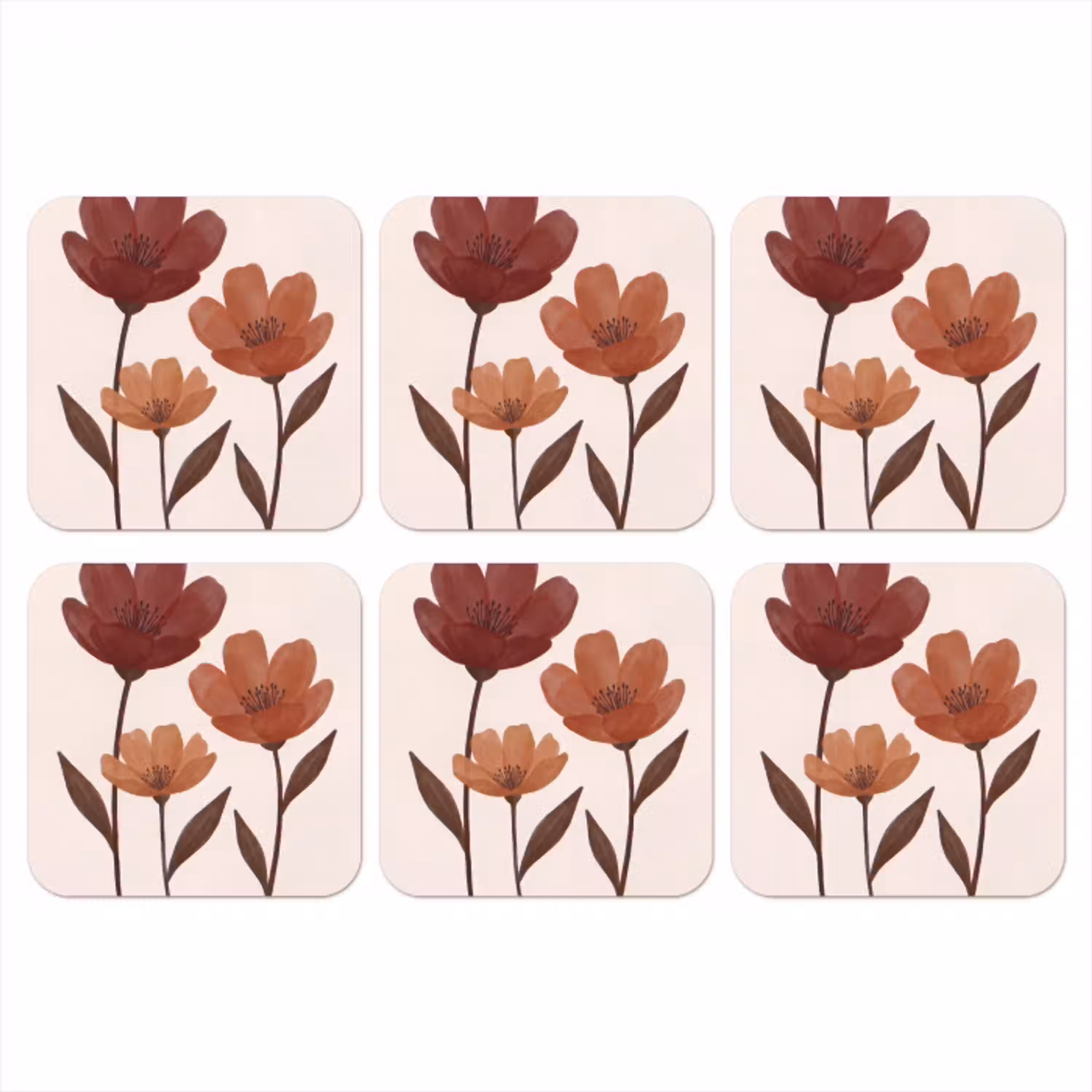 Bloemen - Abstract - Modern - Bruin - Decoratief onderzetter kurk middel -3d