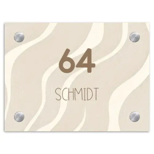 Beige golven - Modern Naambord Rechthoek middel -3d