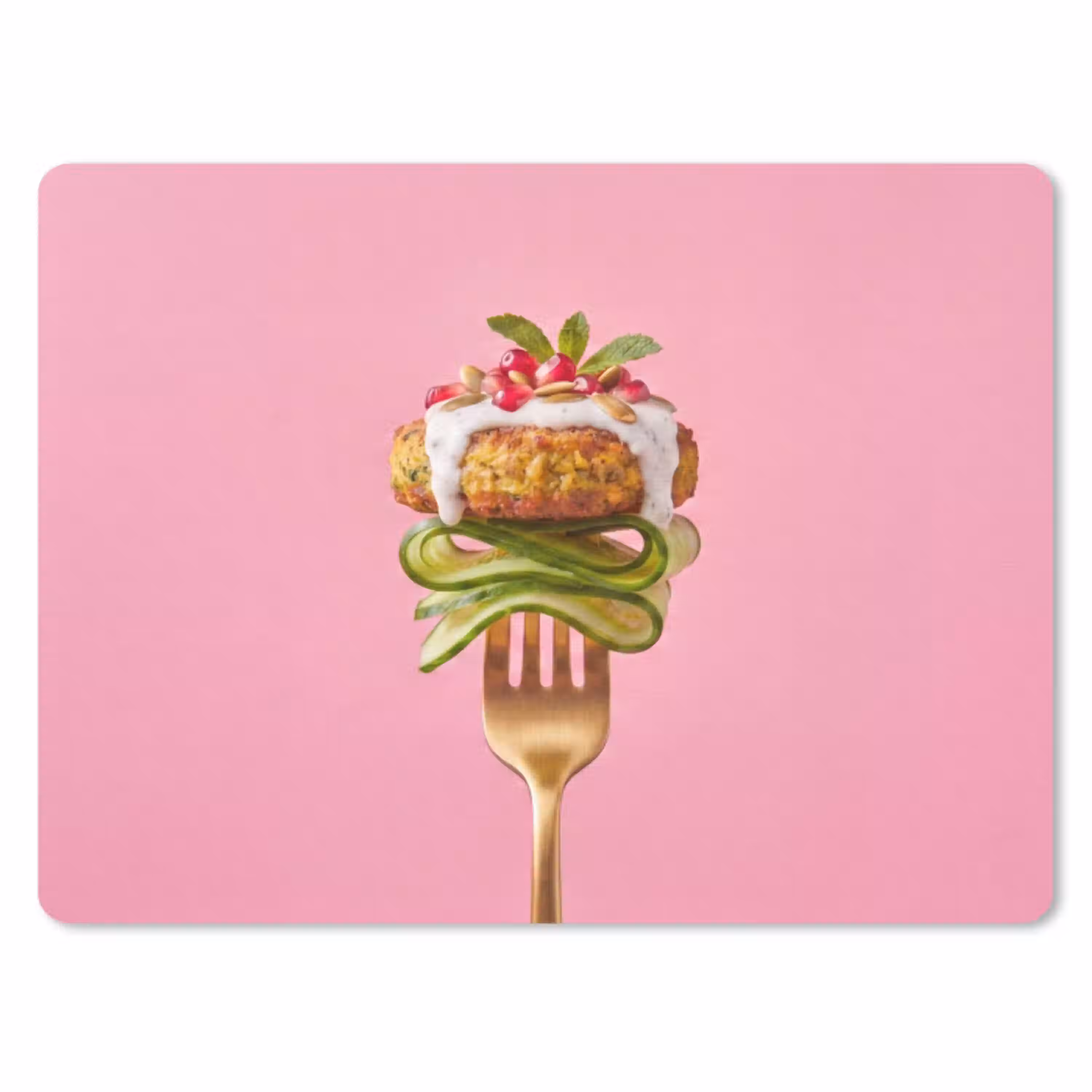 Eten - Vork - Roze muismat rubber klein -3d