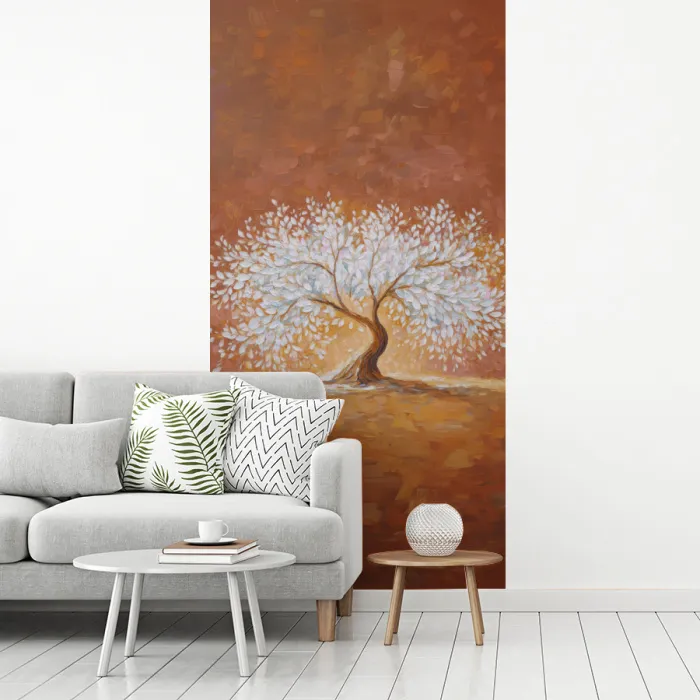 Abstract - Boom - Wit - Bladeren fotobehang vinyl groot -woonkamer