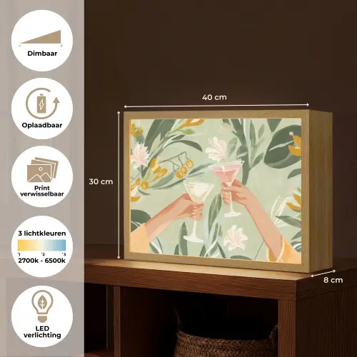 Glazen - Proosten - Bladeren - Groen Light Box met batterij (Wandlamp) middel -USP_websiteoverzichtNL