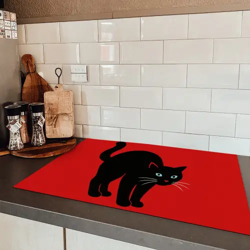 Kat - Zwart - Staart Inductie beschermer vinyl 3mm klein -sfeer3