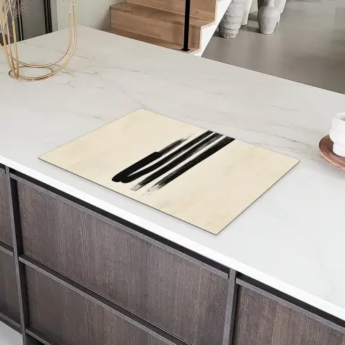 Penseelstreken - Verticaal - Zwart Inductie beschermer vinyl 3mm klein -sfeer8