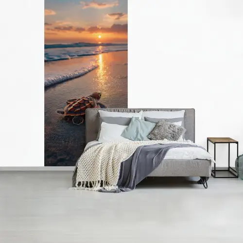 Schildpad - strand - Zonsondergang fotobehang vinyl groot -slaapkamer