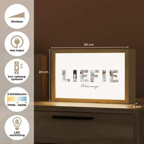 Liefie - Lettercollage Light Box met kabel (Tafellamp) klein -USP_NL