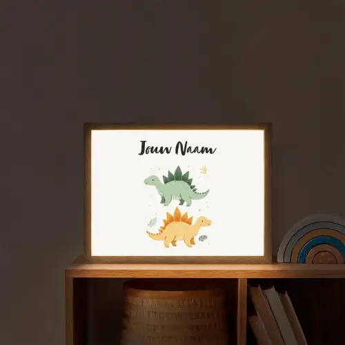 Stegosaurus - Sterren - Bladeren - Minimalistisch Light Box met batterij (Wandlamp kind) middel -sfeer1_kind