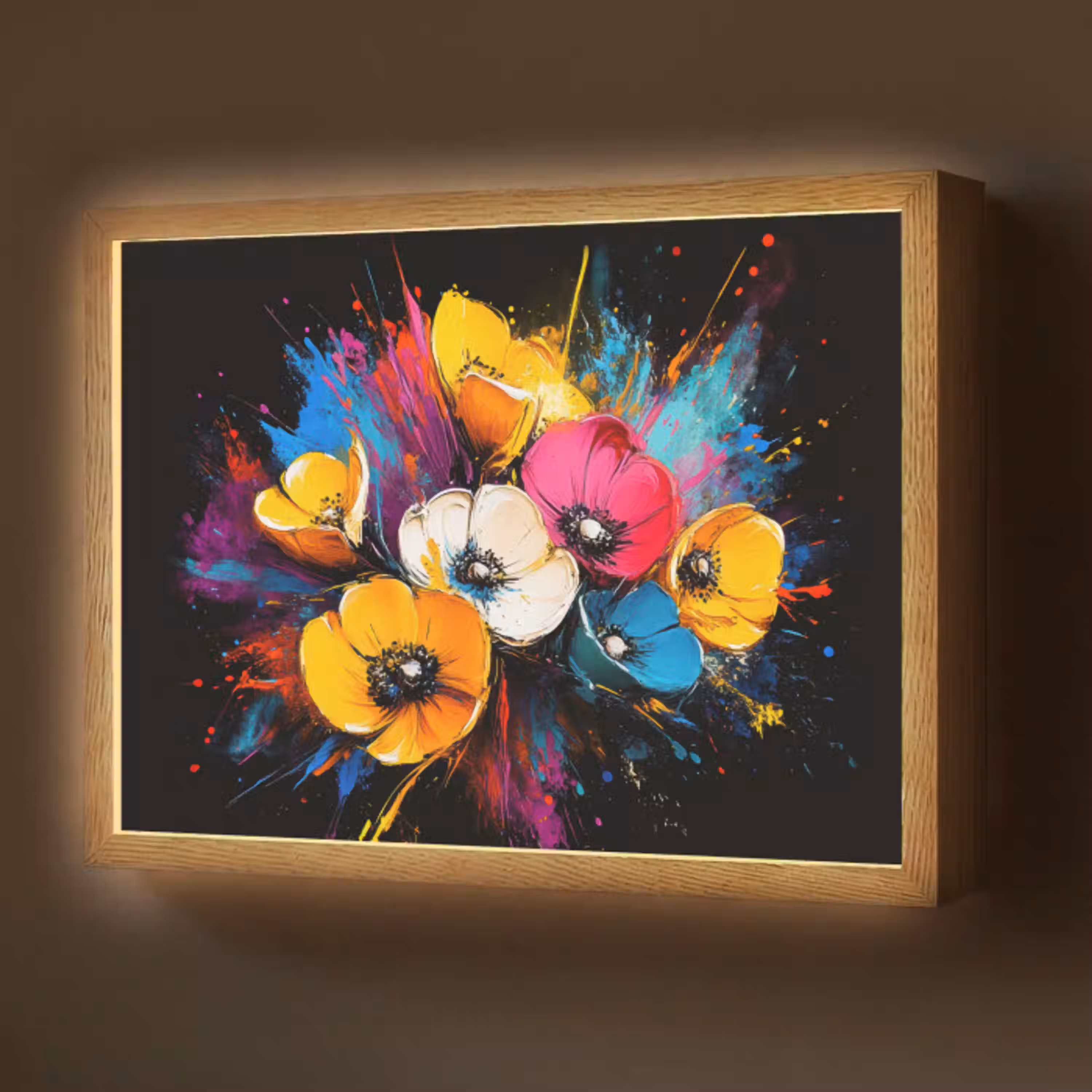 Bloemen - Kleurrijk - Graffiti - Modern - Boeket Light Box met batterij (Wandlamp) middel -z3d_website