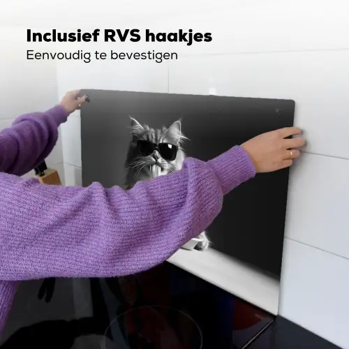 Langharige kat - Zonnebril - Spaghetti - Humor - Zwart - wit Inductie beschemer met haakjes klein -ky-ophangen-nl
