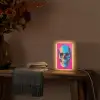 Neon - Blauw - Pop-art - Schedel Light Box met kabel (Tafellamp) klein -sfeer4
