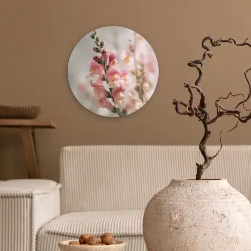 Bloem - Leeuwenbek - Roze - Stengel Wandcirkel kunststof plaat 5mm dik klein -sfeer1