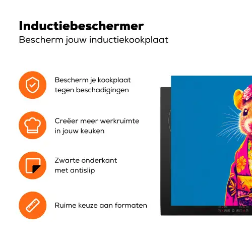 Muis - Kimono - Bloemen - Blauw Inductie beschermer vinyl 3mm klein -zzzzzzz-td-ups