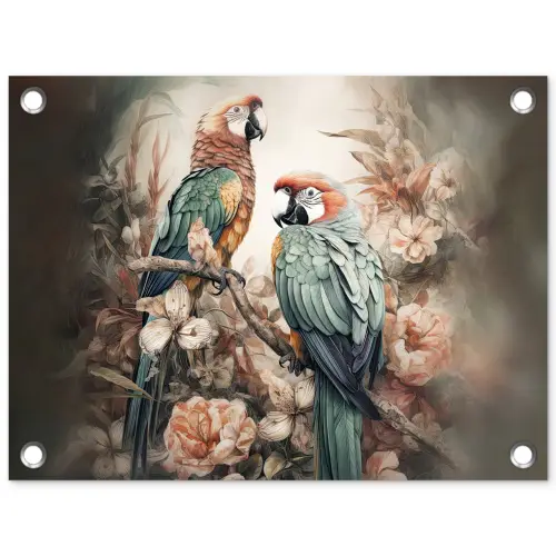 Papegaaien - Vogels - Natuur - Bloemen tuinposter los doek klein -3d