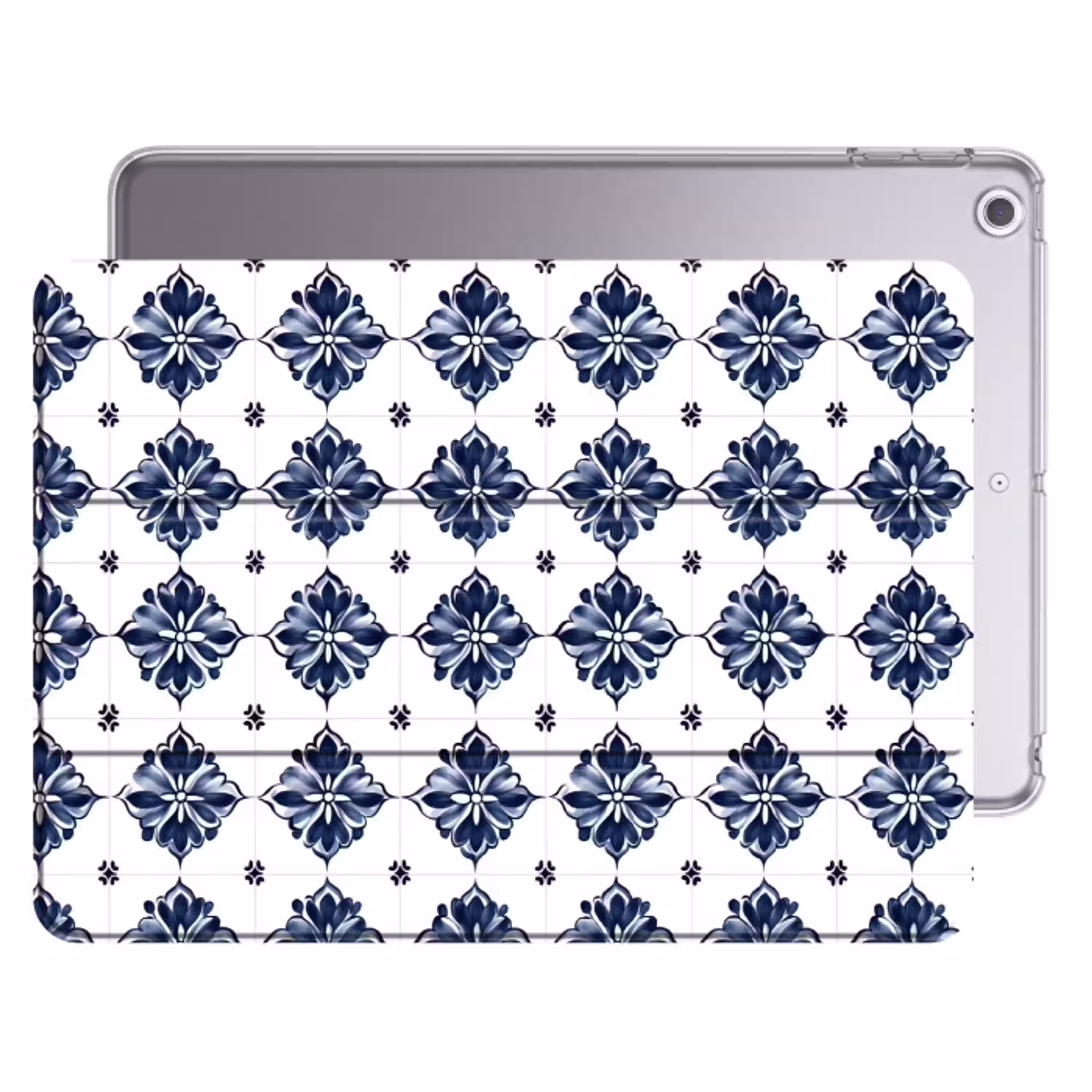 Tegelmotief - Blauw - Wit - Bloem Apple iPad 2017 middel 1172 -threedimensional_3d_global