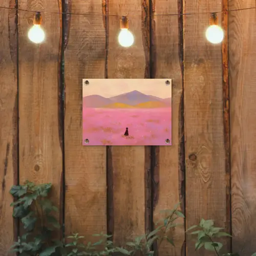 Bloemenweide - Heuvels - Silhouet - Roze tuinposter los doek klein -sfeer1