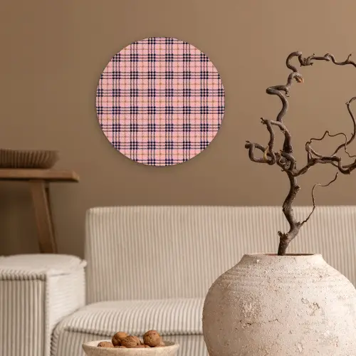 Plaid - Patroon - Schotse - Roze Wandcirkel plexiglas klein 852 -sfeer1