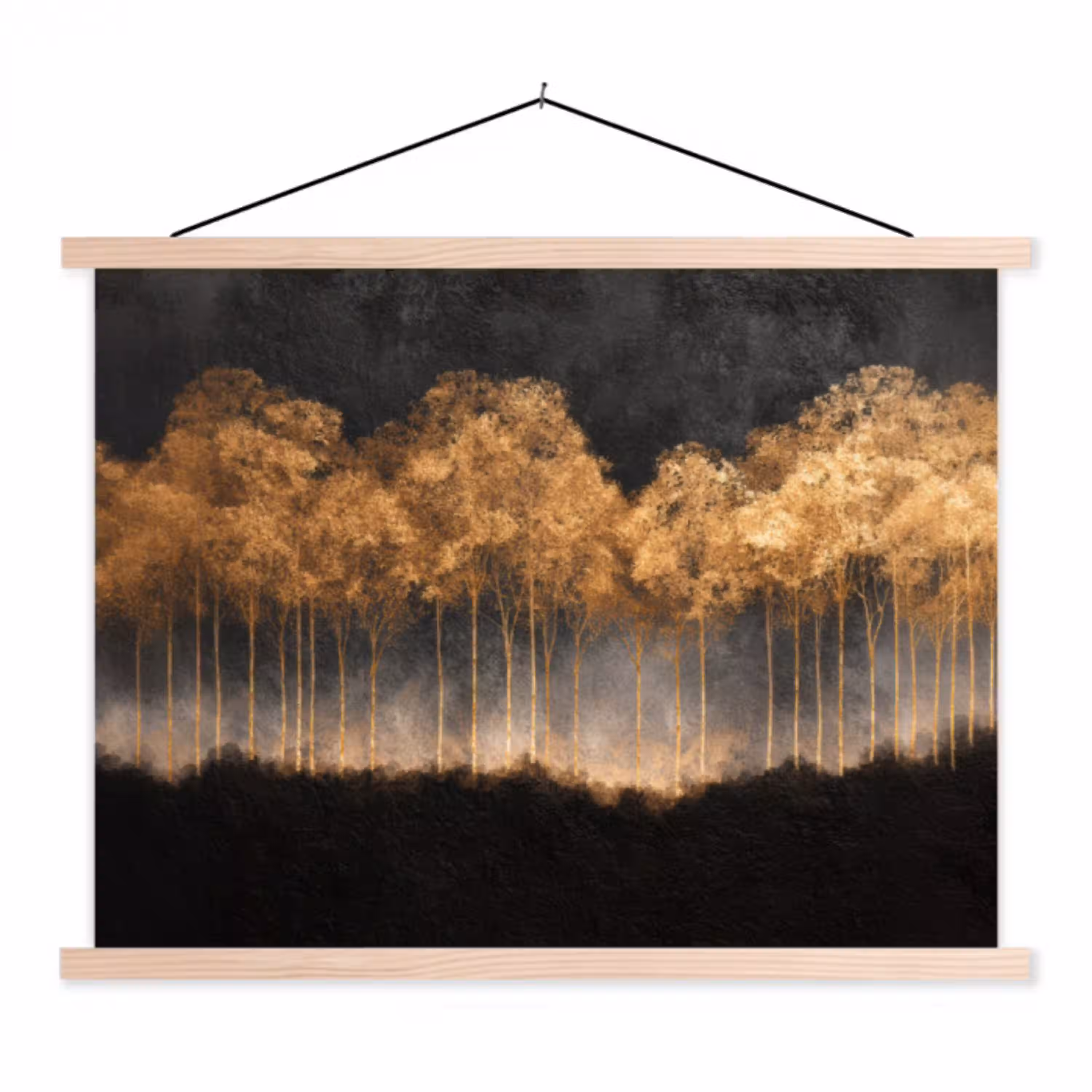 Gouden Bomen in Mistig Landschap textielposter latten blank klein -3d