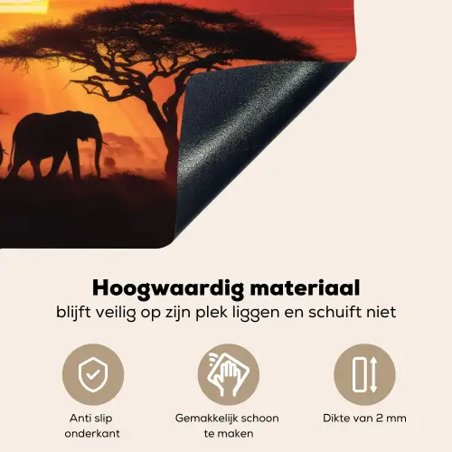 Savanne - Olifanten - Zonsondergang Inductie beschemer met haakjes klein -ky-onderkant-nl