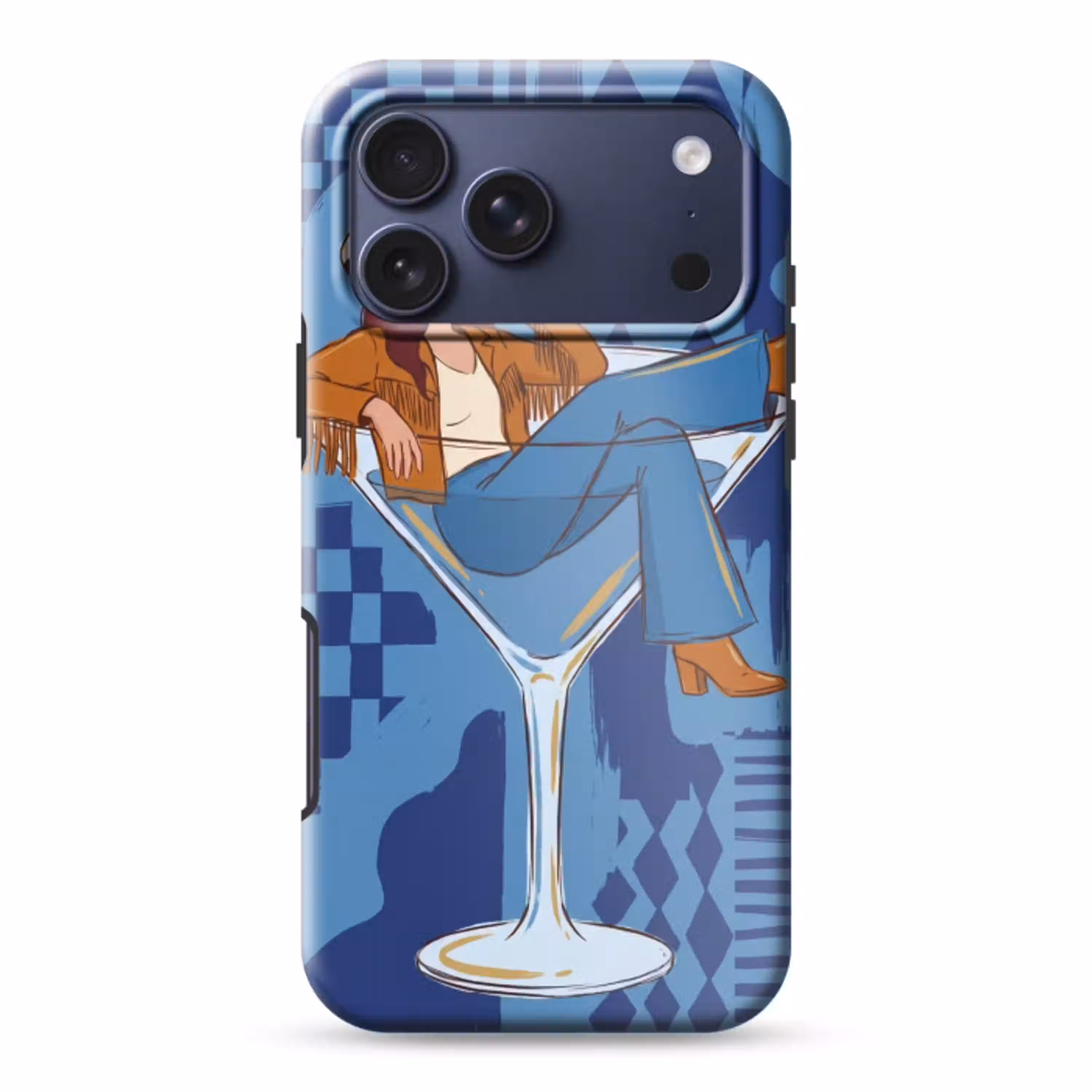 Vrouw - Martini glas - Abstract - Blauw - Kunst Toughcase MagSafe Apple iPhone 17 Pro Max klein -3d