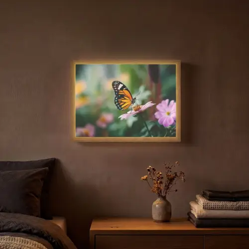 Roze bloemen - Vlinder - Zachte focus Light Box met batterij (Wandlamp) middel -sfeer4