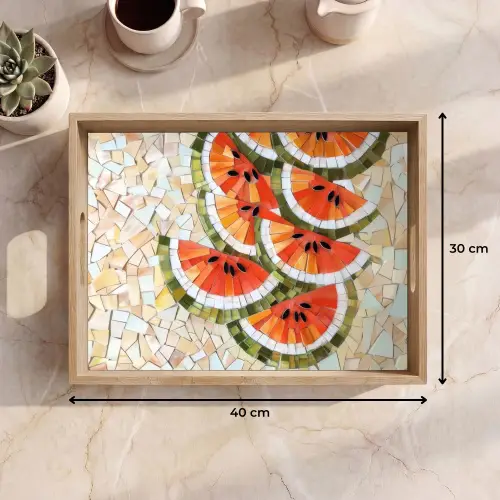 Mozaïek - Watermeloen - Rood - Pitten Dienblad Rechthoek middel -USP_Formaat