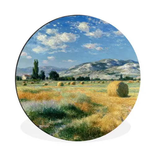 Landschap - Strobalen - Bergen - Wolken Wandcirkel aluminium klein -3d