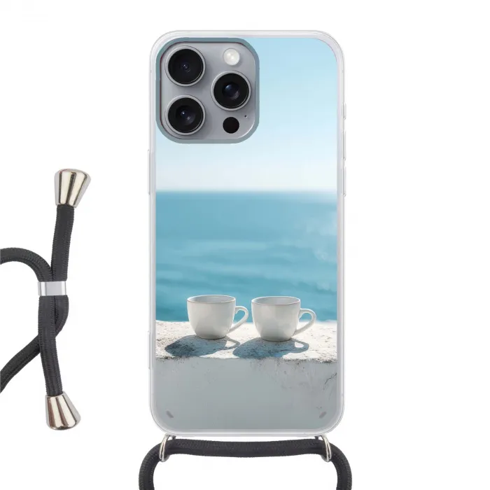 Zee - Koffiekopjes - Zomers Hoesje iPhone 16 Pro Max met koord klein -3d