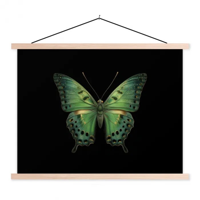Vlinder - Groen - Diepte textielposter latten blank klein -3d