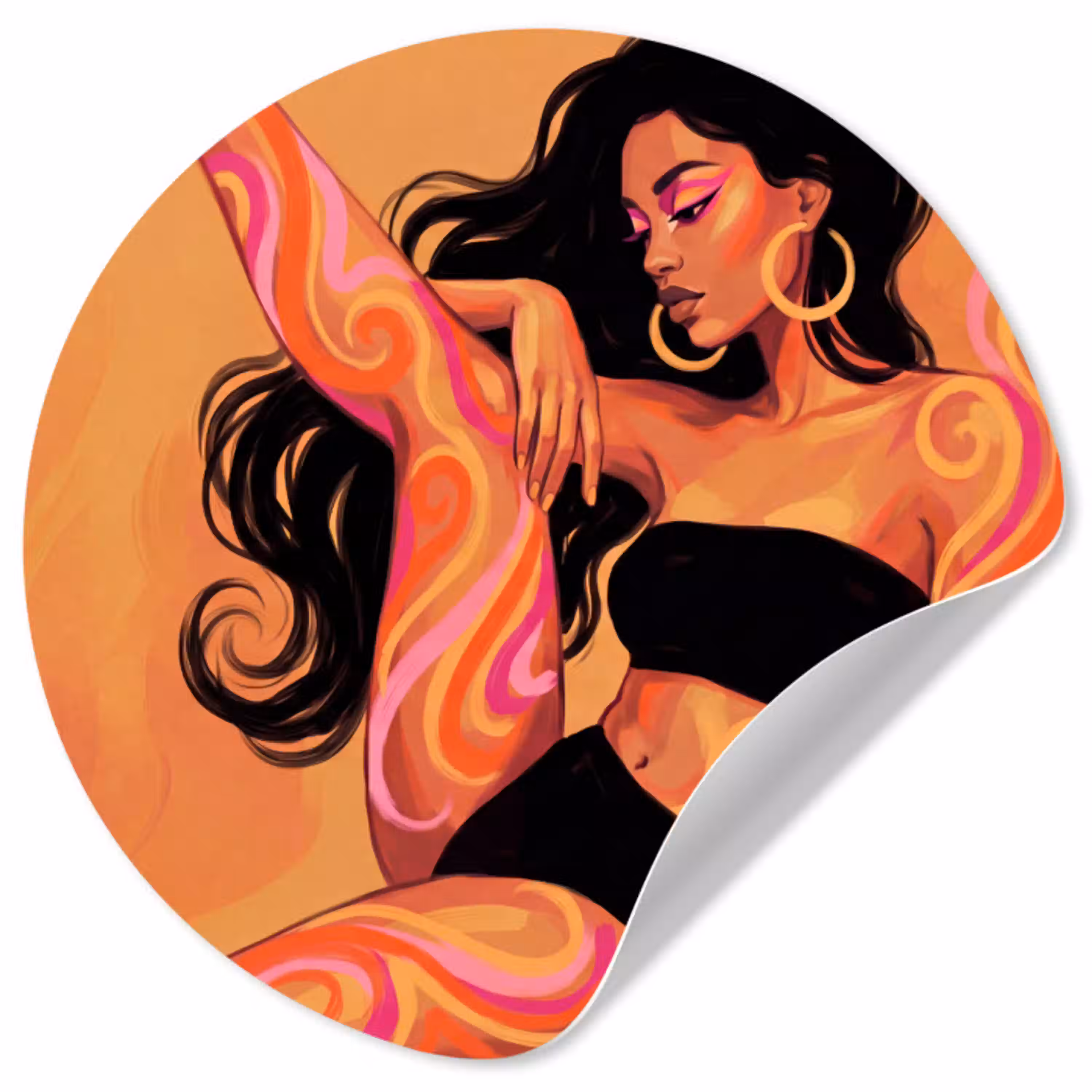 Vrouw - Portret - Abstract - Modern - Kleurrijk Wandcirkel behangsticker klein -3d