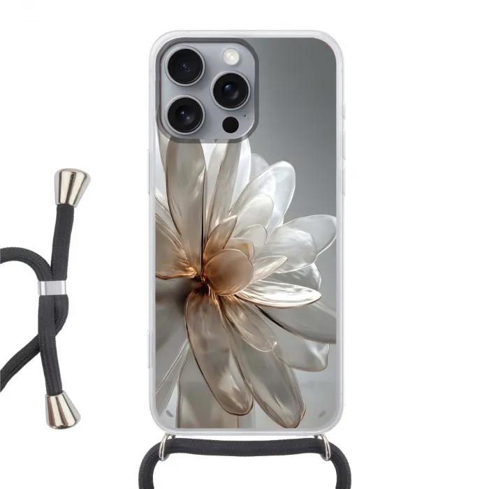 Bloem - Wit - Neutraal Hoesje iPhone 16 Pro Max met koord klein -3d