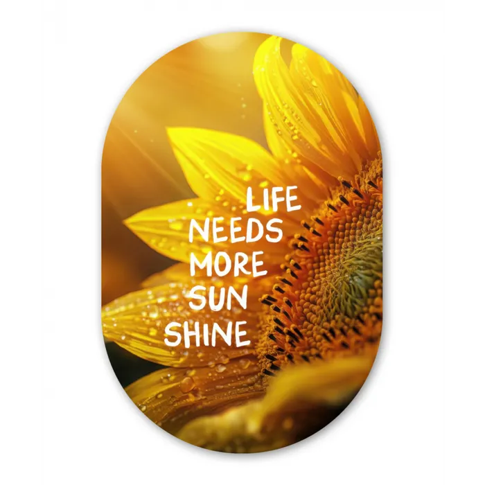 Zonnebloem - Close up - Geel - Quote Wandcirkel Ovaal Glas middel -3d