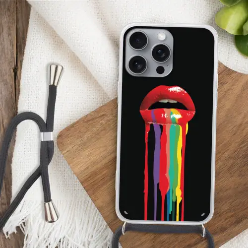 Lippen - Kleuren - Zwart Hoesje iPhone 16 Pro Max met koord klein -sfeer4