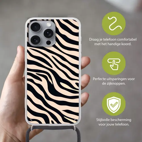 Zebraprint - Dynamisch - Roze Hoesje iPhone 16 Pro Max met koord klein -sfeer2_NL