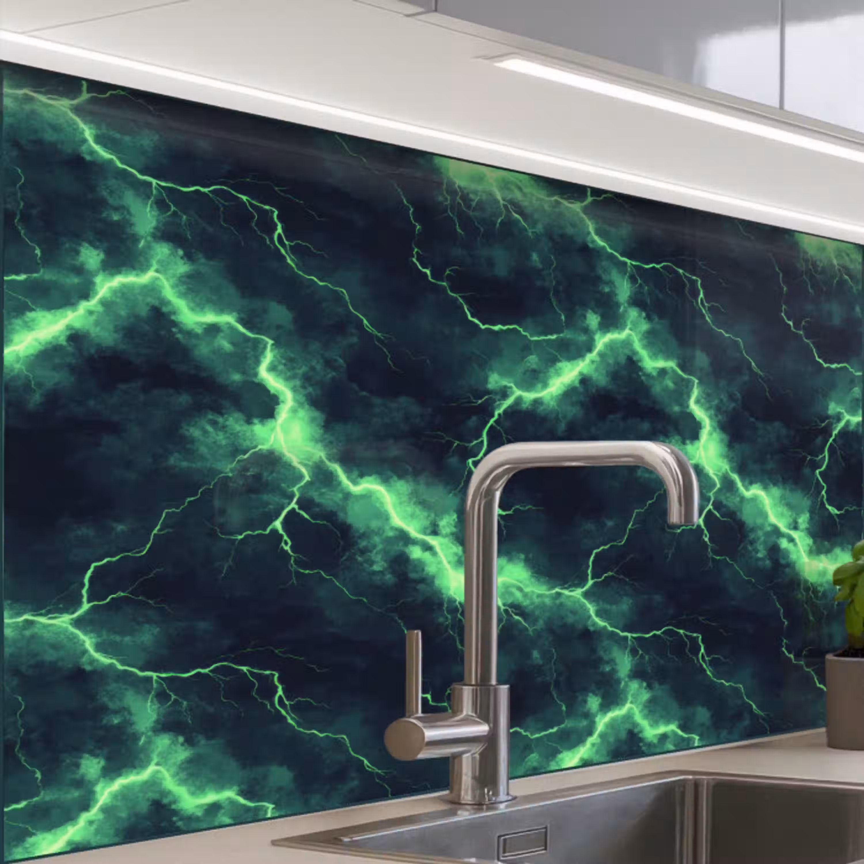 Groen - Bliksem - Storm keuken achterwand 2 middel 865 -zzzz3d_schuin
