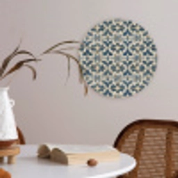 Tegel - Patroon - Blauw - Beige Akoestische PET Vilt - Rond klein 838 -sfeer3