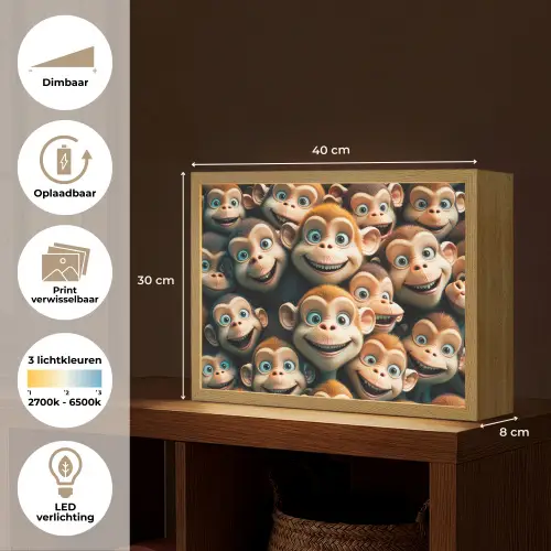 Aap - Dieren - Bruin - Design - Meiden - Jongens Light Box met batterij (Wandlamp kind) middel -USP_websiteoverzichtNL