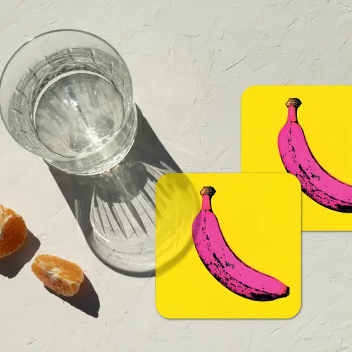 Banaan - Grafisch - Geel onderzetter kurk middel -sfeer4