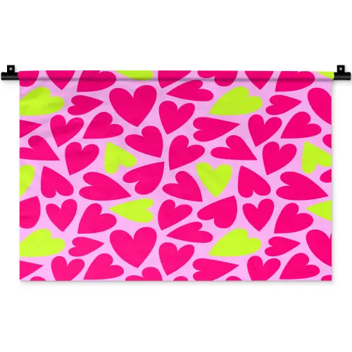 Patroon - Hart - Roze - Groen Wandkleed katoen klein 269 -zz3d