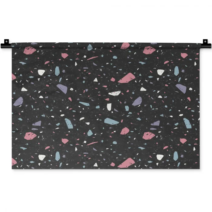 Terrazzo - Patroon - Zwart - Zacht Wandkleed katoen klein 269 -zz3d