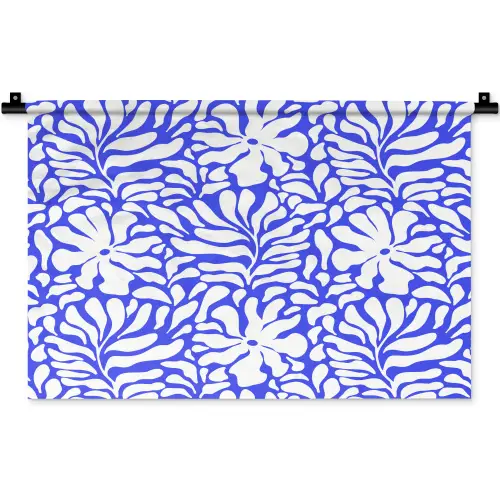 Blauw - Bloemen - Wit Wandkleed katoen klein 269 -zz3d