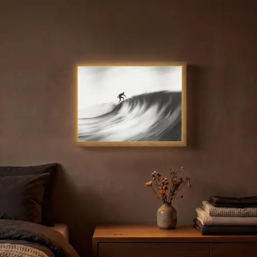 Surfer - Golf - Vervaagd - Zwart Light Box met batterij (Wandlamp) middel -sfeer4