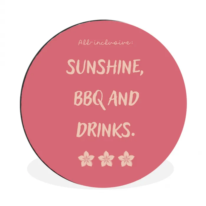 BBQ - Quote - Roze - Zomer Wandcirkel aluminium klein -3d